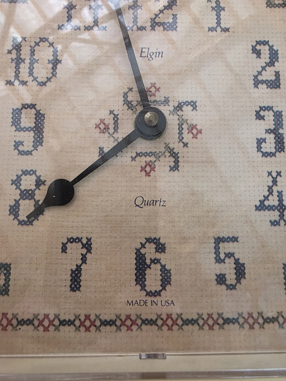 Elgin Cream Square Wall Clock with Cross-Stitch Dial